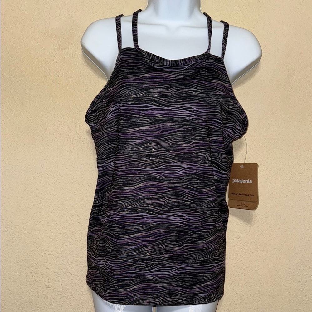 Patagonia Black and Purple lattice back Fitted Tank Top